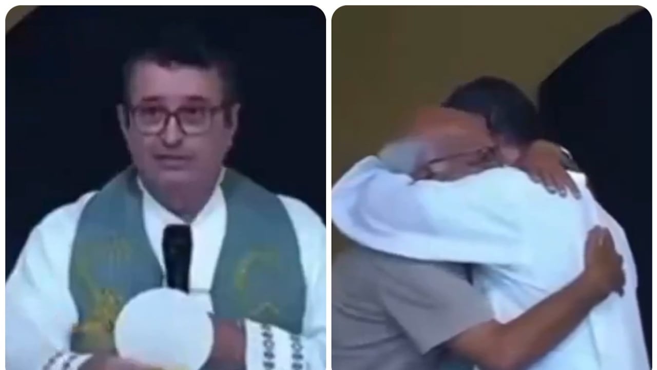 Feligres sorprende a sacerdote abrazándolo durante misa en Tubarão