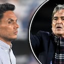 Jorge Luis Pinto (der.) hizo una crítica a la faceta defensiva de Atlético Nacional, que dirige Lucas González (izq.).