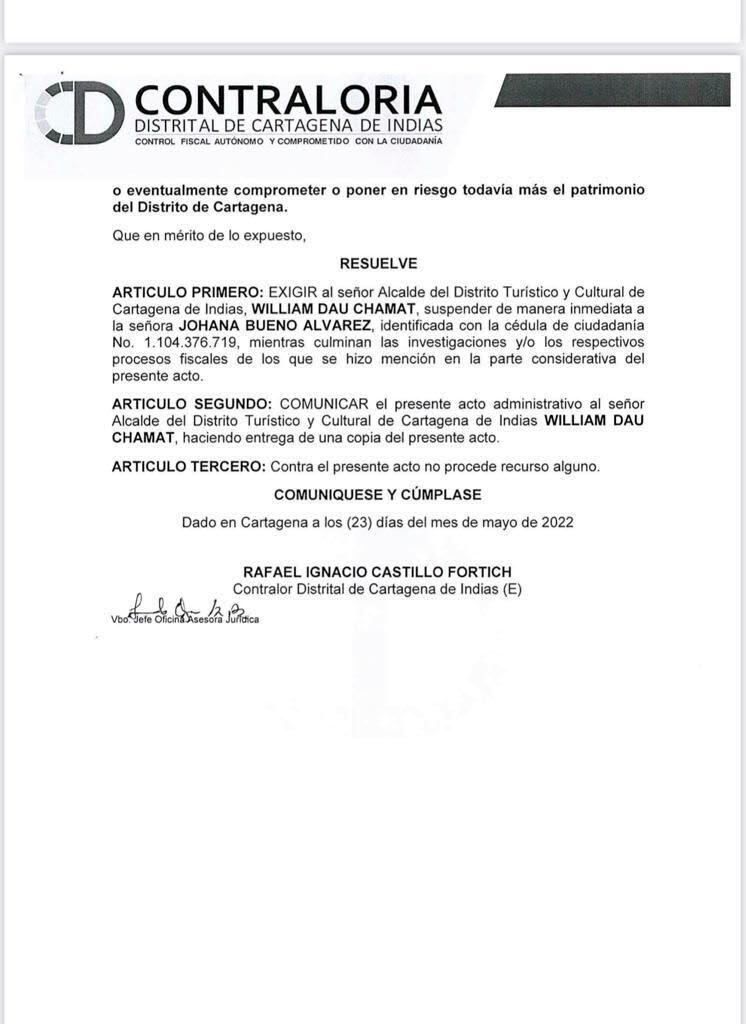 Johana Bueno, Directora del Dadis, estaría siendo investigada porque presuntamente puso en riesgo el erario de Cartagena.