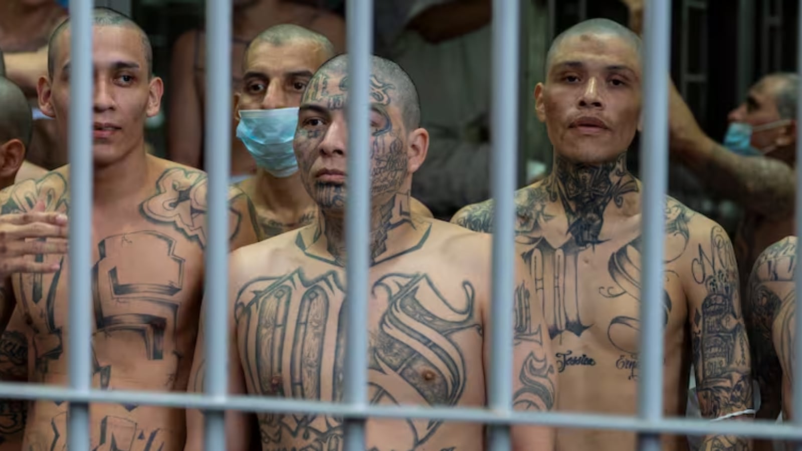 Prisioneros con tatuajes de la pandilla MS-13