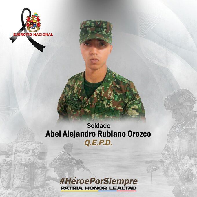 El soldado Abel Alejandro Rubiano Orozco fue asesinado en un ataque del ELN en Arauca.