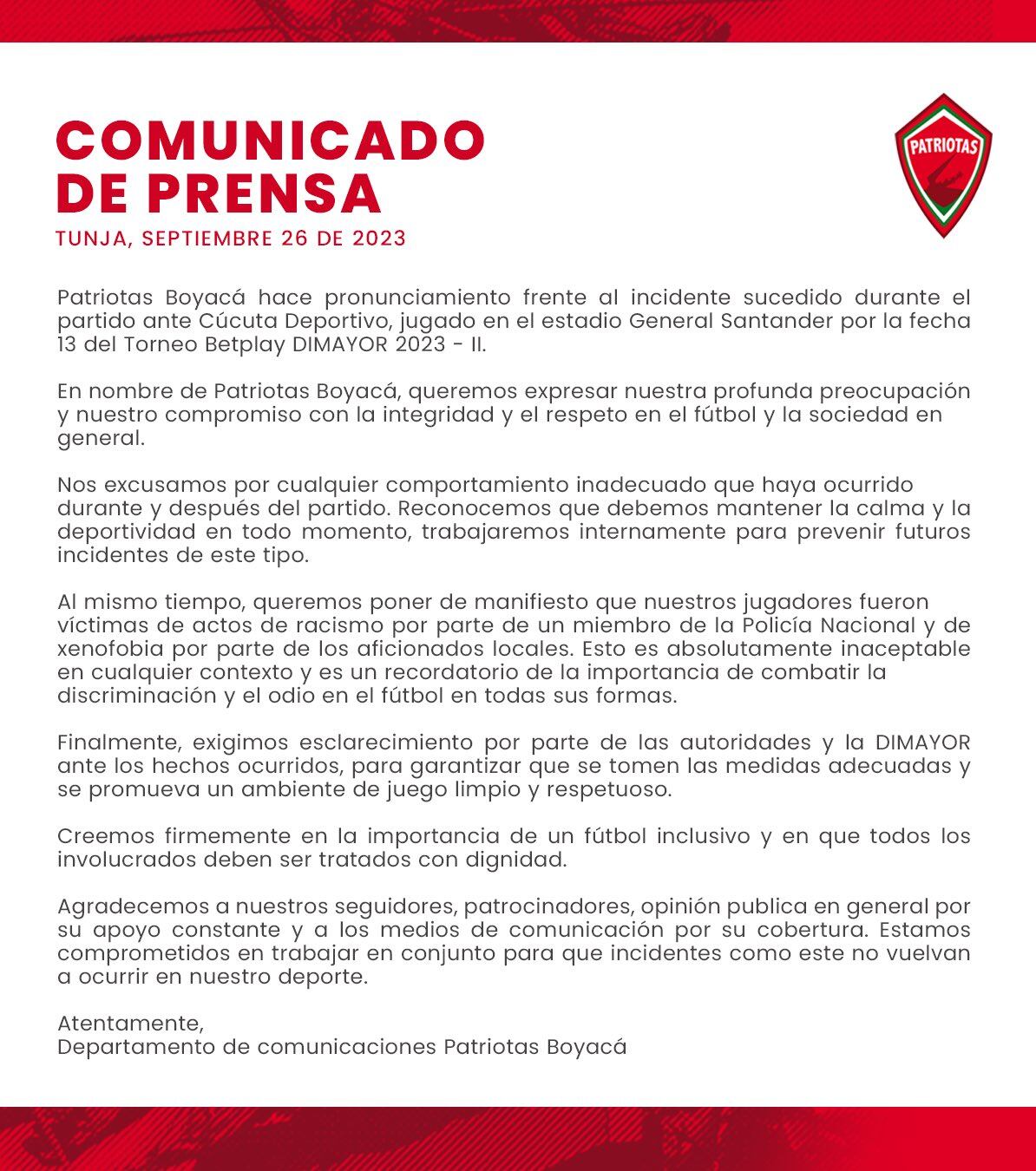 Comunicado Patriotas