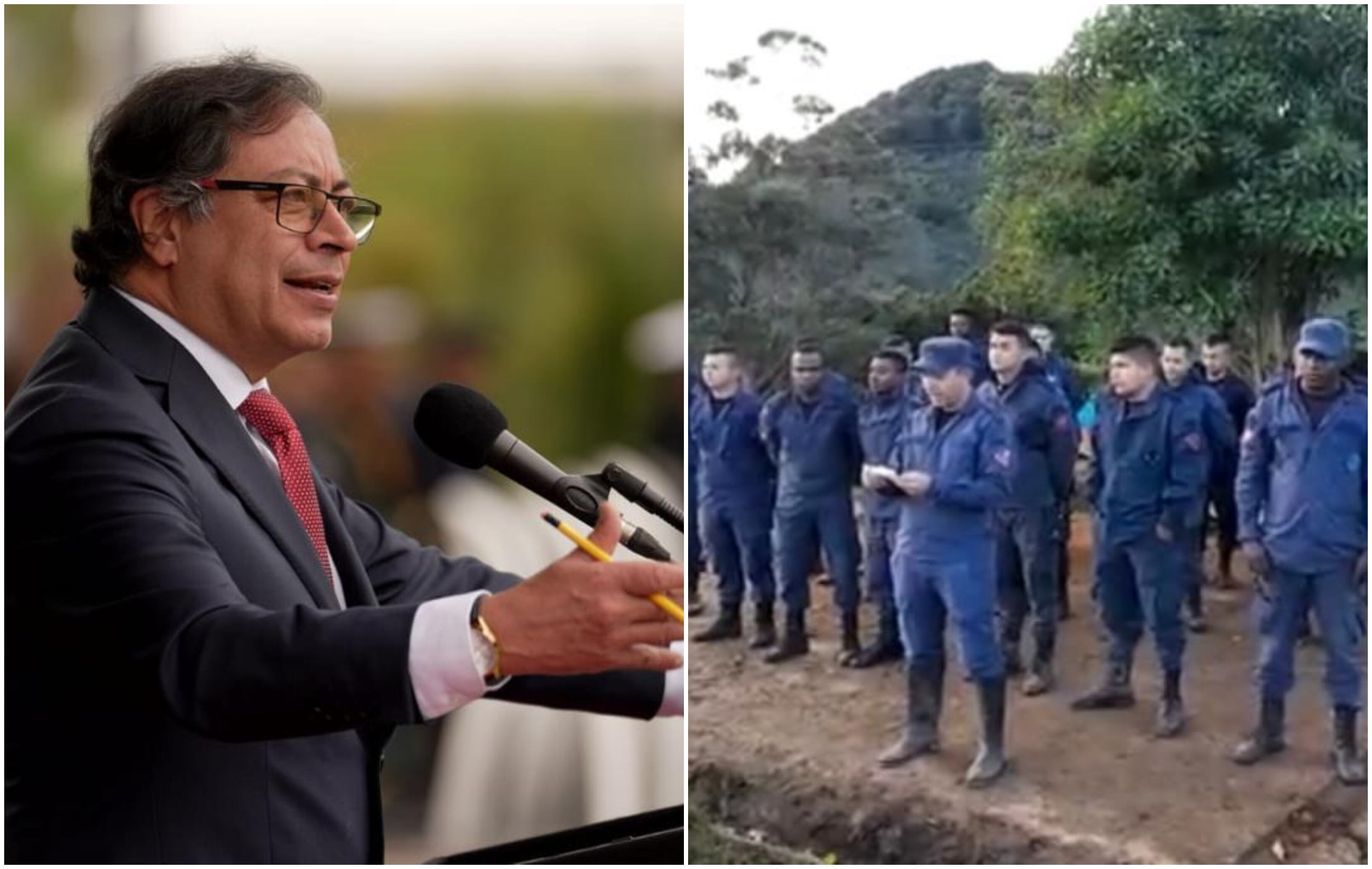 Presidente Gustavo Petro y militares de desminado