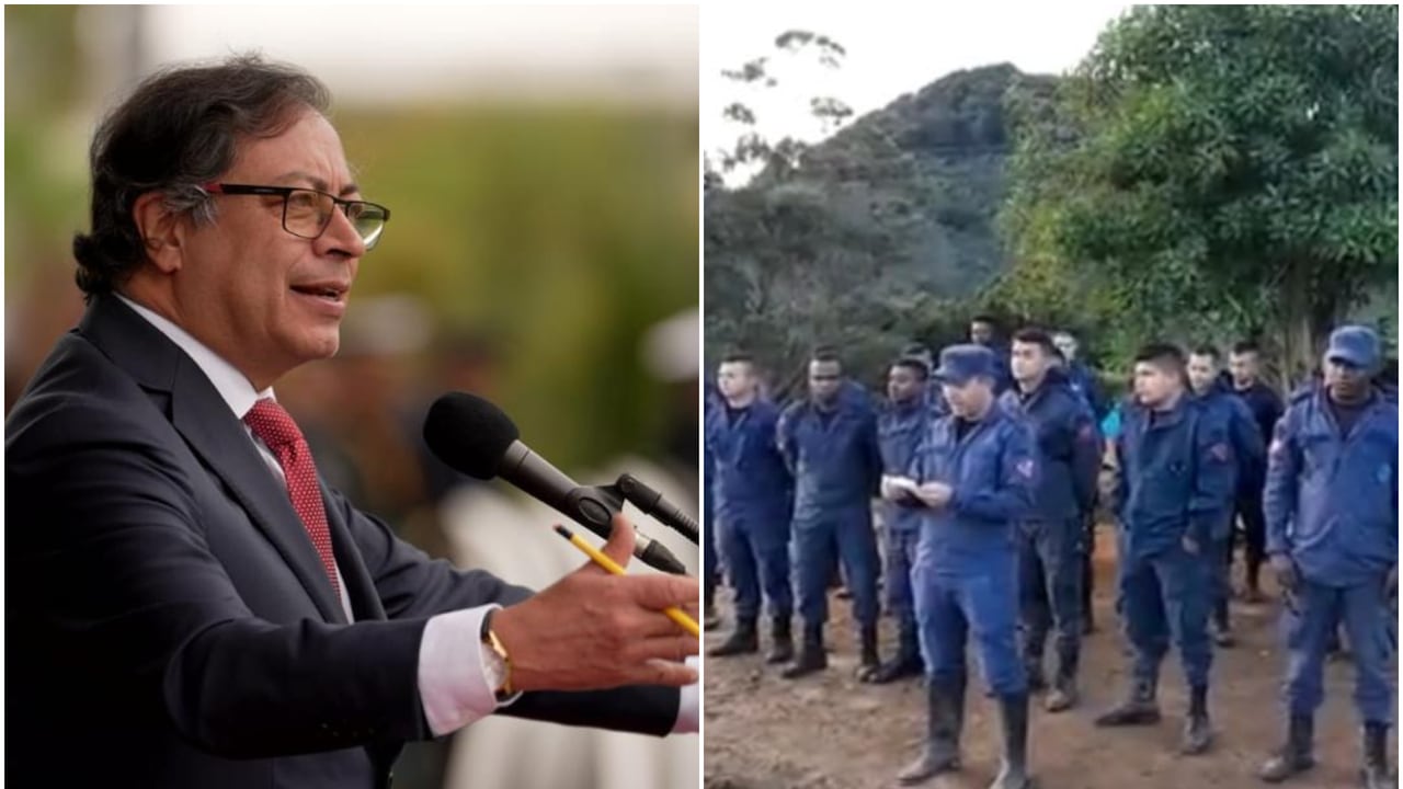 Presidente Gustavo Petro y militares de desminado.
