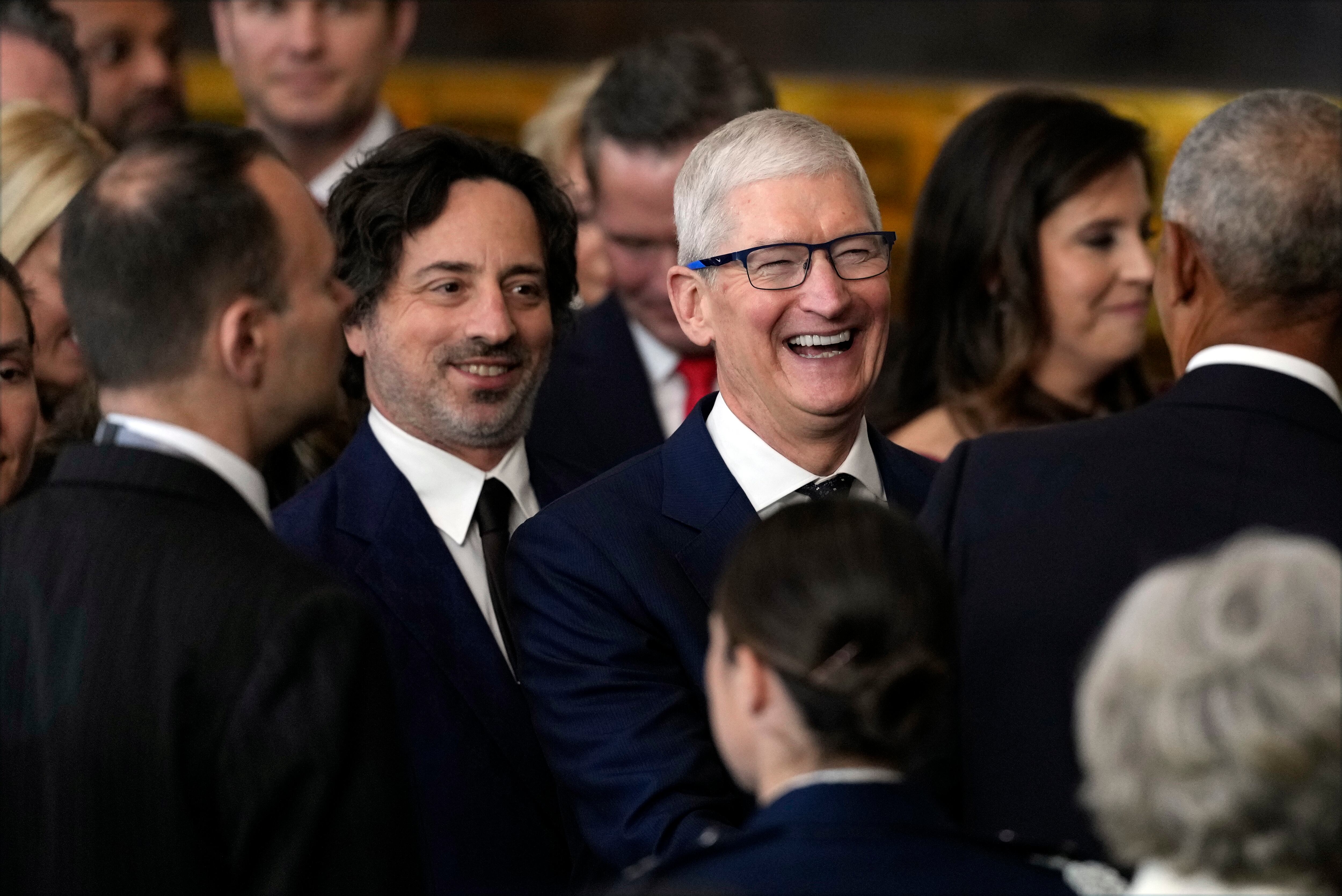 WASHINGTON, DC - JANUARY 20:  Apple CEO Tim Cook smiles attends the inauguration of Donald Trump in the U.S. Capitol Rotunda on January 20, 2025 in Washington, DC. Donald Trump takes office for his second term as the 47th president of the United States. (Photo by Julia Demaree Nikhinson - Pool/Getty Images)