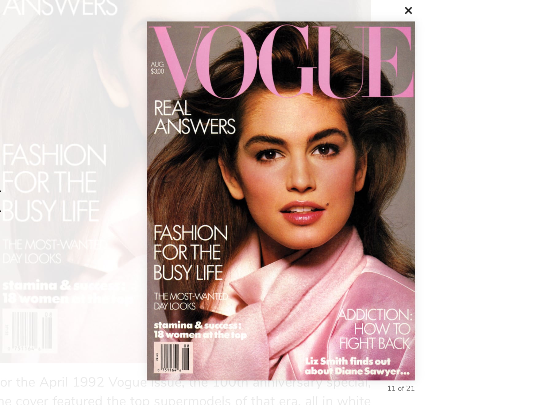 La portada de Cindy Crawford en abril de 1992 es considerada una de las mejores en la historia de la revista, que pagaba sueldos de seis cifras y viajes en el Concorde a sus editores.