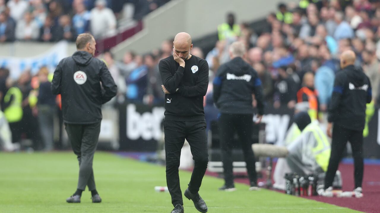 Pep Guardiola en el juego entre West Ham y Manchester City.