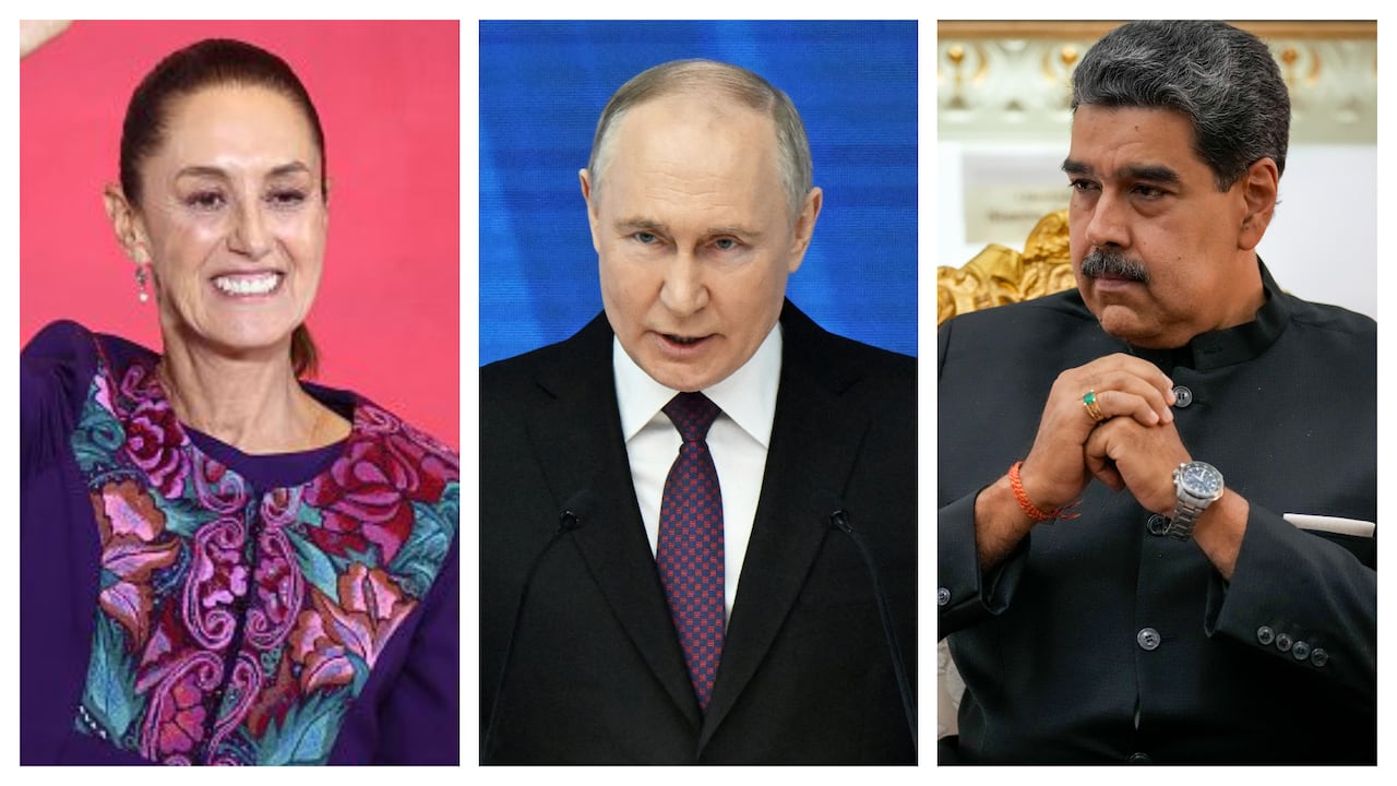 Claudia Sheinbaum, Vladimir Putin y Nicolás Maduro.