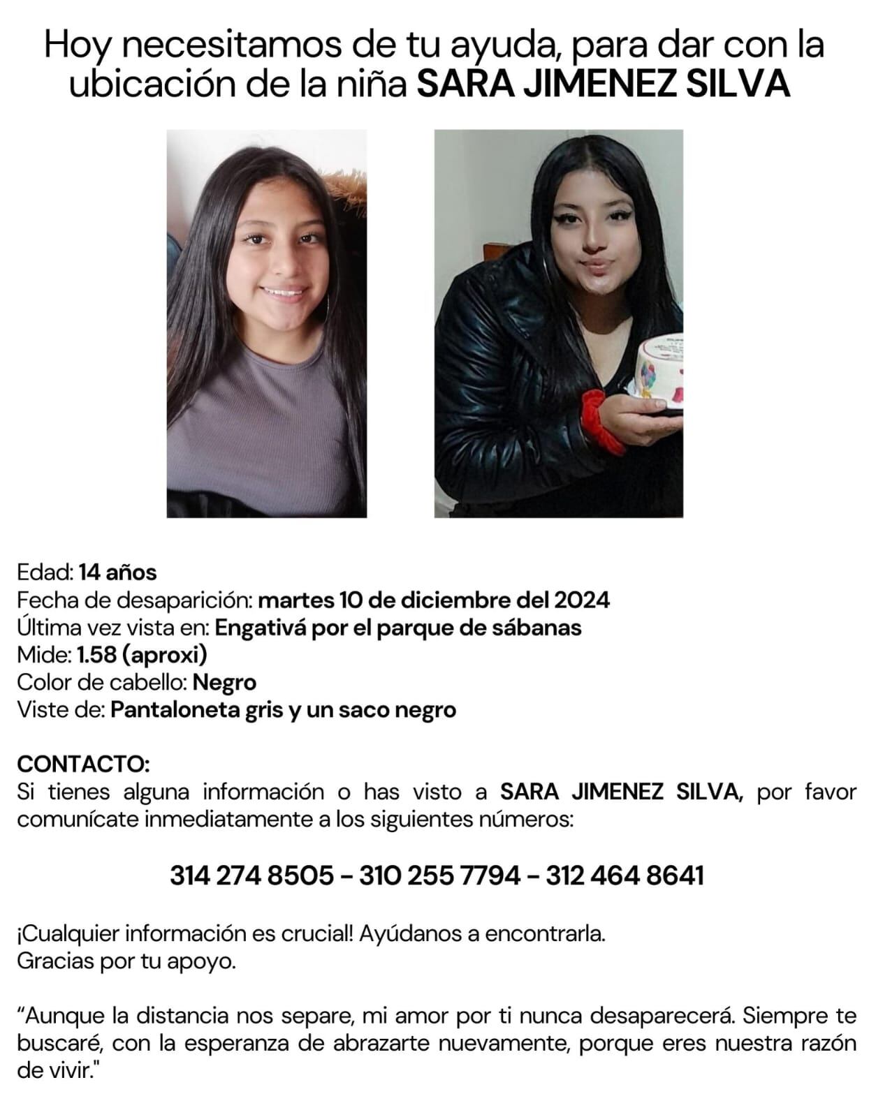 Sara Jiménez desapareció el pasado martes 10 de diciembre