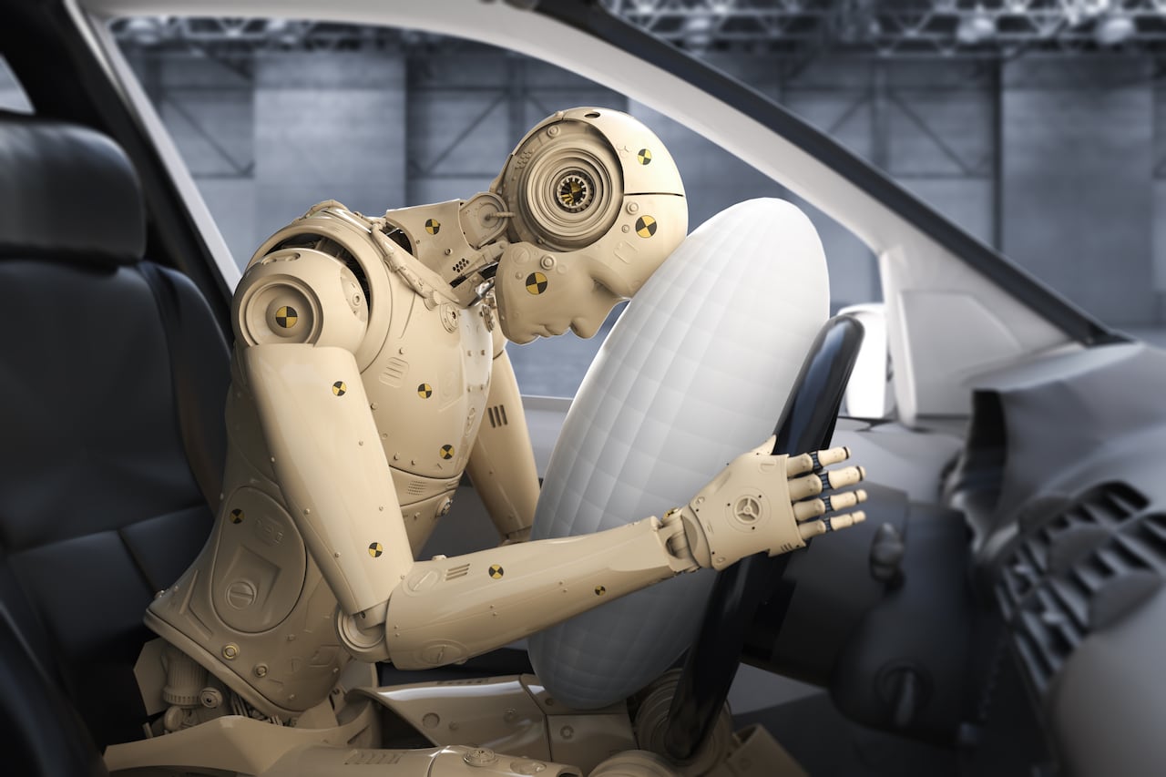 Prueba de choque con golpe ficticio de renderizado 3D con bolsa de aire