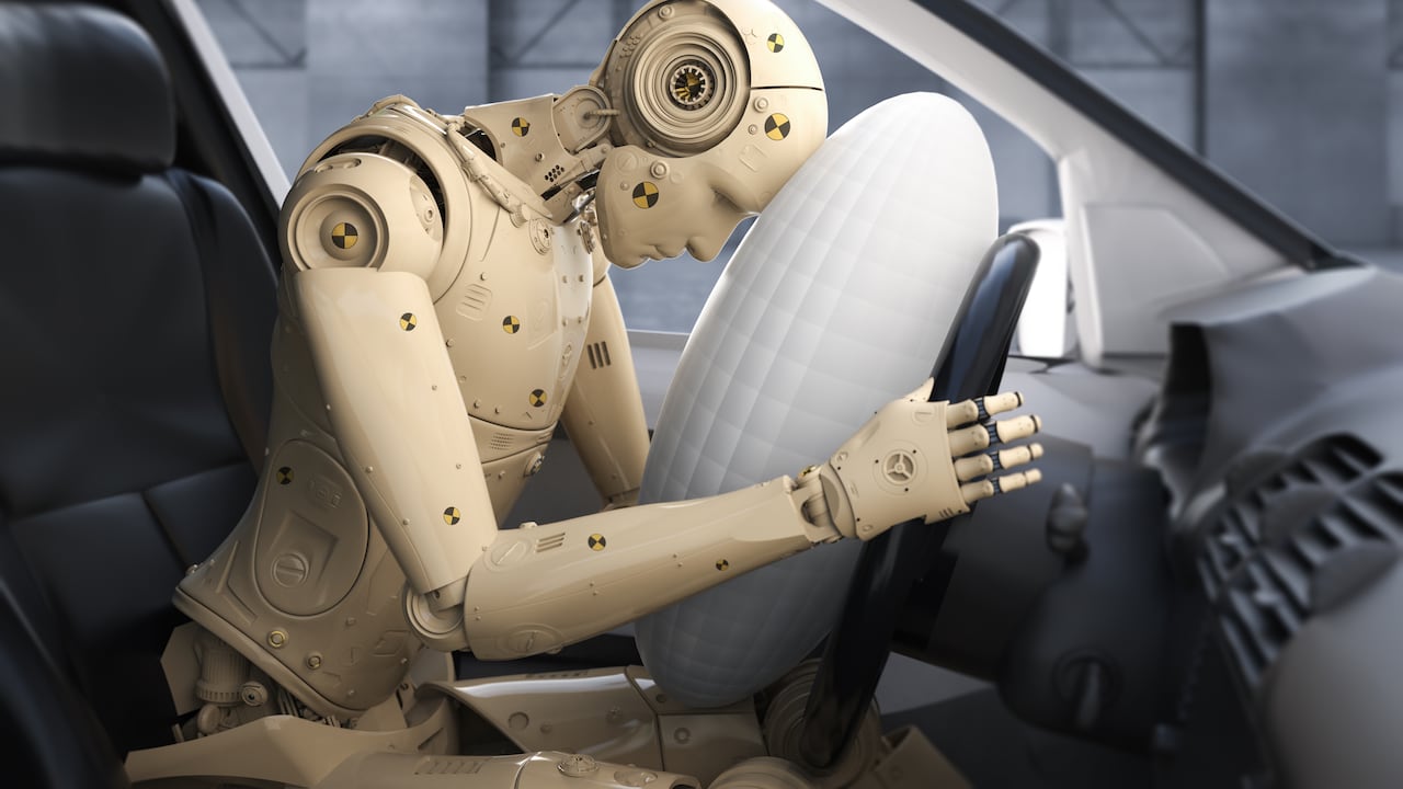 Prueba de choque con golpe ficticio de renderizado 3D con bolsa de aire