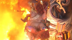 Una escultura de cartón, conocida como “ninots”, que representa al presidente estadounidense Donald Trump, se quema durante el festival de las Fallas en Valencia, España, el jueves 19 de marzo de 2026.