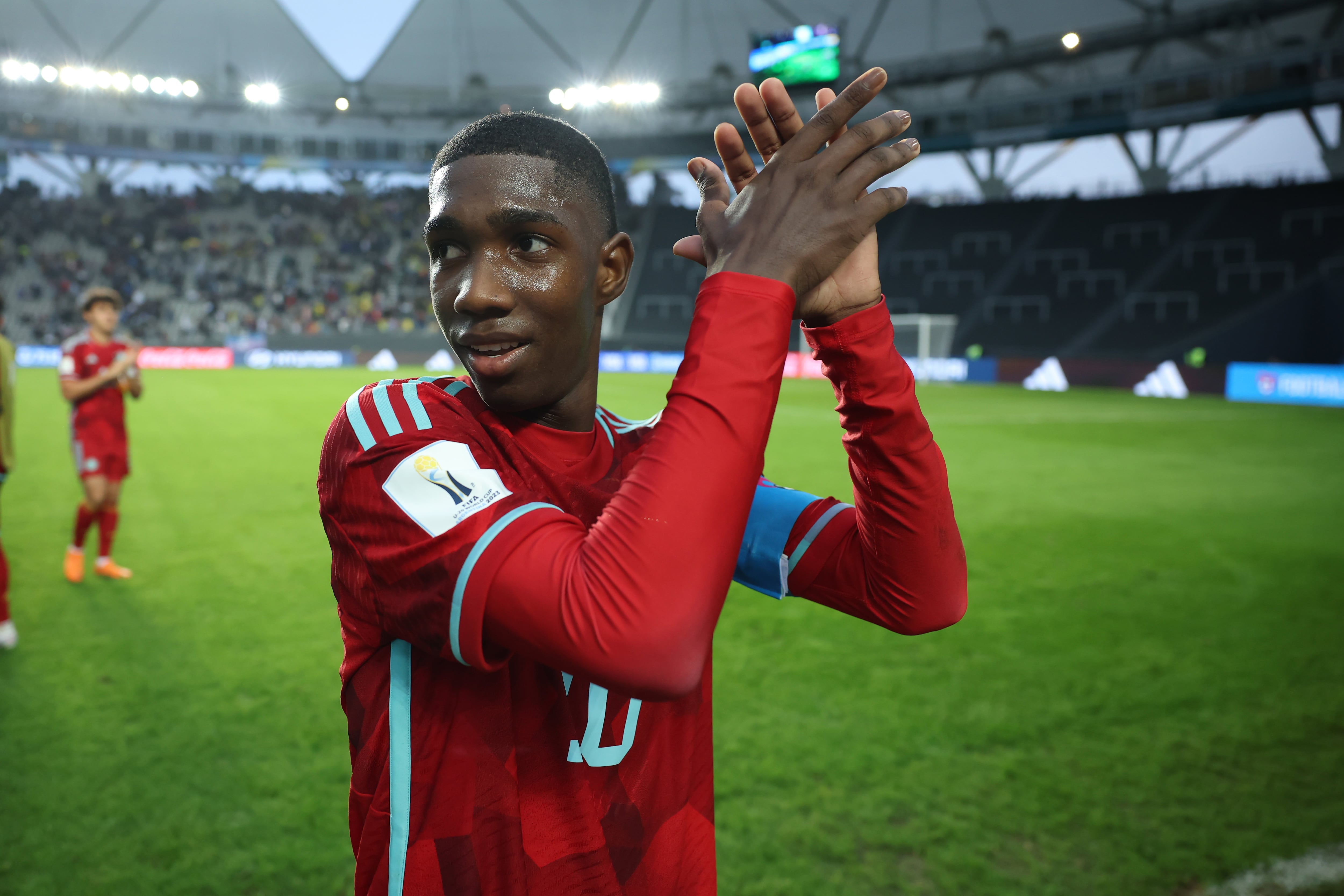 LA PLATA, ARGENTINA - MAY 21: Yaser Asprilla of Colombia celebrates after the FIFA U-20 World Cup Argentina 2023  Group C match between Israel and Colombia at Estadio La Plata on May 21, 2023 in La Plata, Argentina. (Photo by Hector Vivas - FIFA/FIFA via Getty Images)