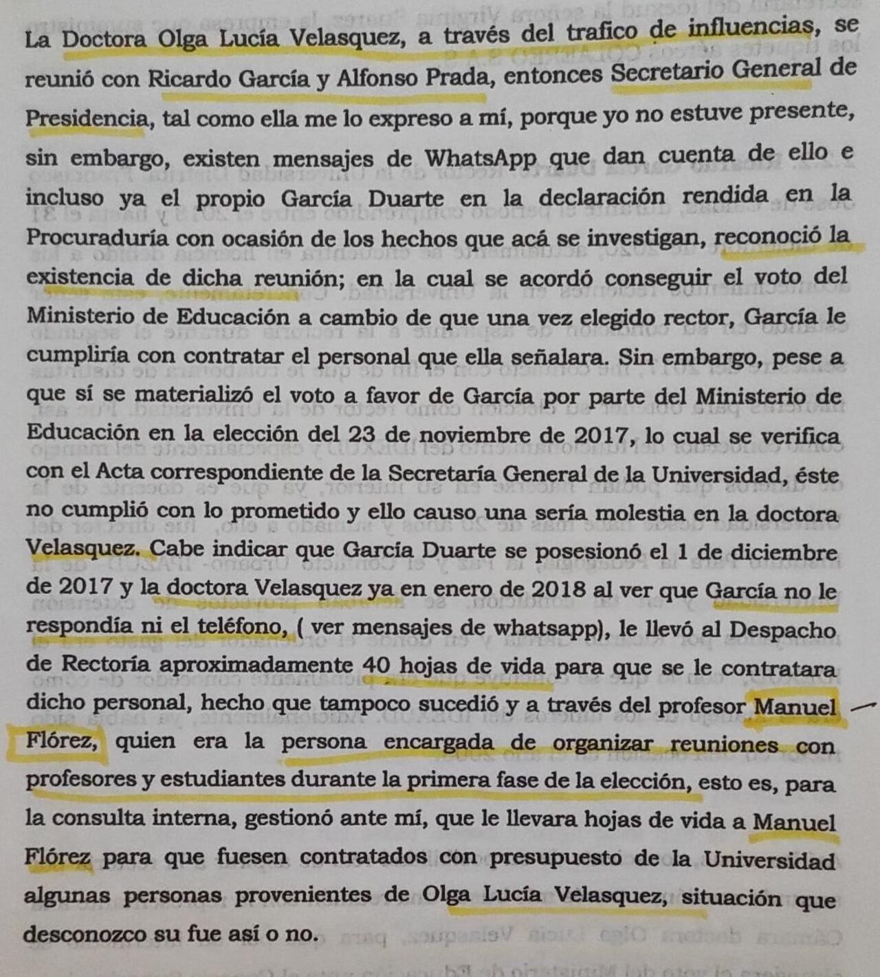 Declaración de Wilman Muñoz a la Fiscalía