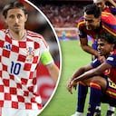 España vs. Croacia por Nations League. En la imagen: Modric (izq.) y Lamine Yamal (der.).