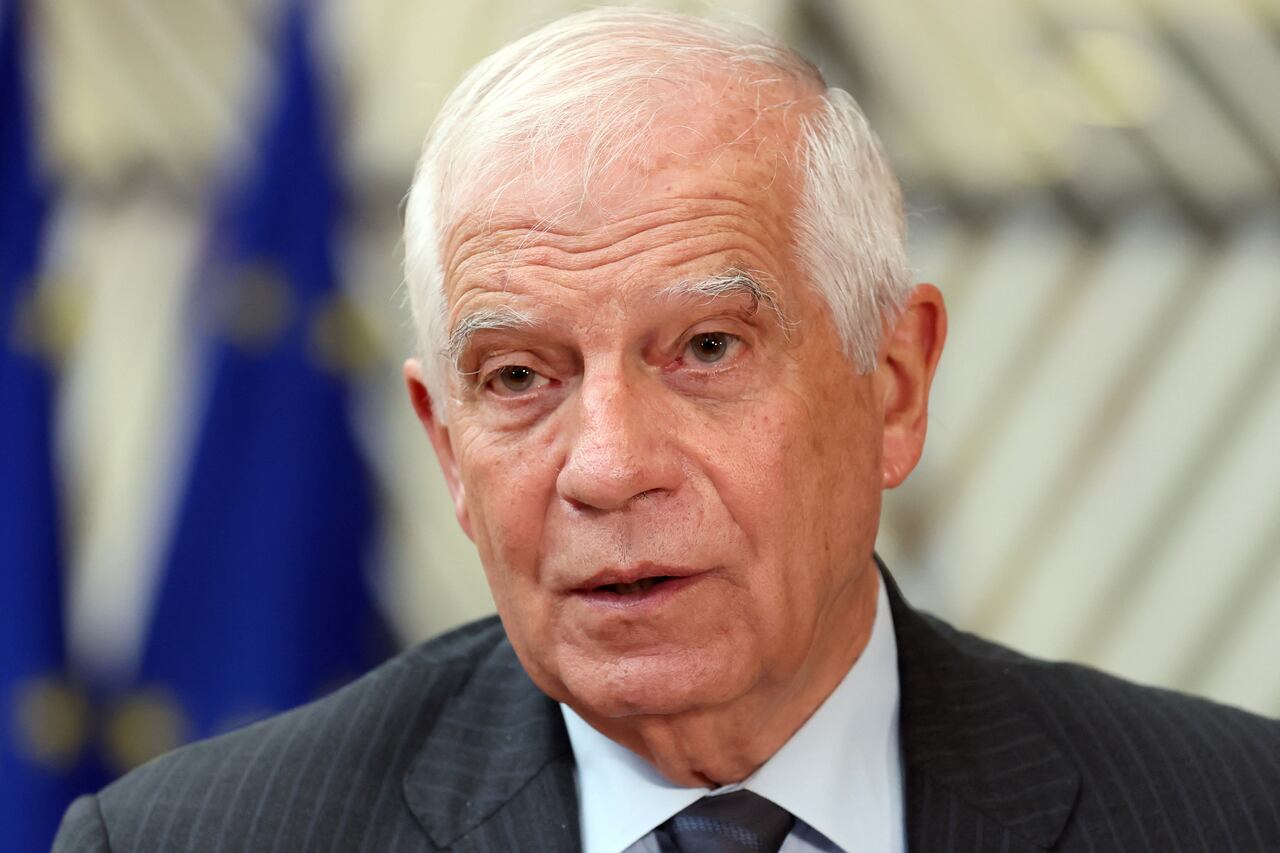 (FILES) European Union High Representative for Foreign Affairs and Security Policy Josep Borrell delivers a statement to the media prior to a Foreign Affairs Council (FAC) meeting at the EU headquarters in Brussels on May 27, 2024. "Prime Minister Orban has not received any mandate from the EU Council to visit Moscow," EU foreign affairs chief Josep Borrell said in a statement on July 5, 2024. (Photo by Fran�ois WALSCHAERTS / AFP)