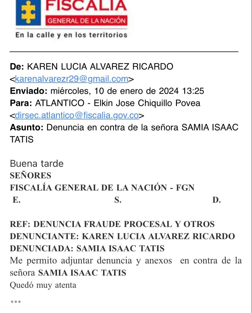 Denuncia presentada ante la Fiscalía por Karen Álvarez