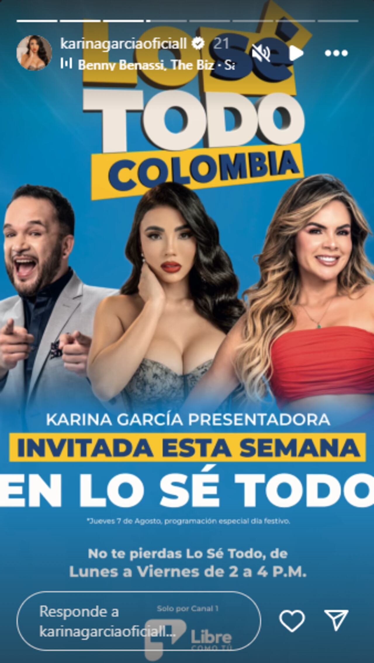 Karina García debutará como presentadora en 'Lo sé todo Colombia' junto a Alejandra Serje y Oswaldo Martínez.