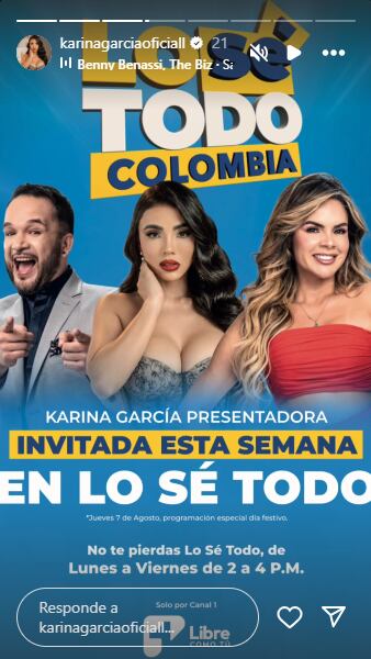 Karina García debutará como presentadora en 'Lo sé todo Colombia' junto a Alejandra Serje y Oswaldo Martínez.