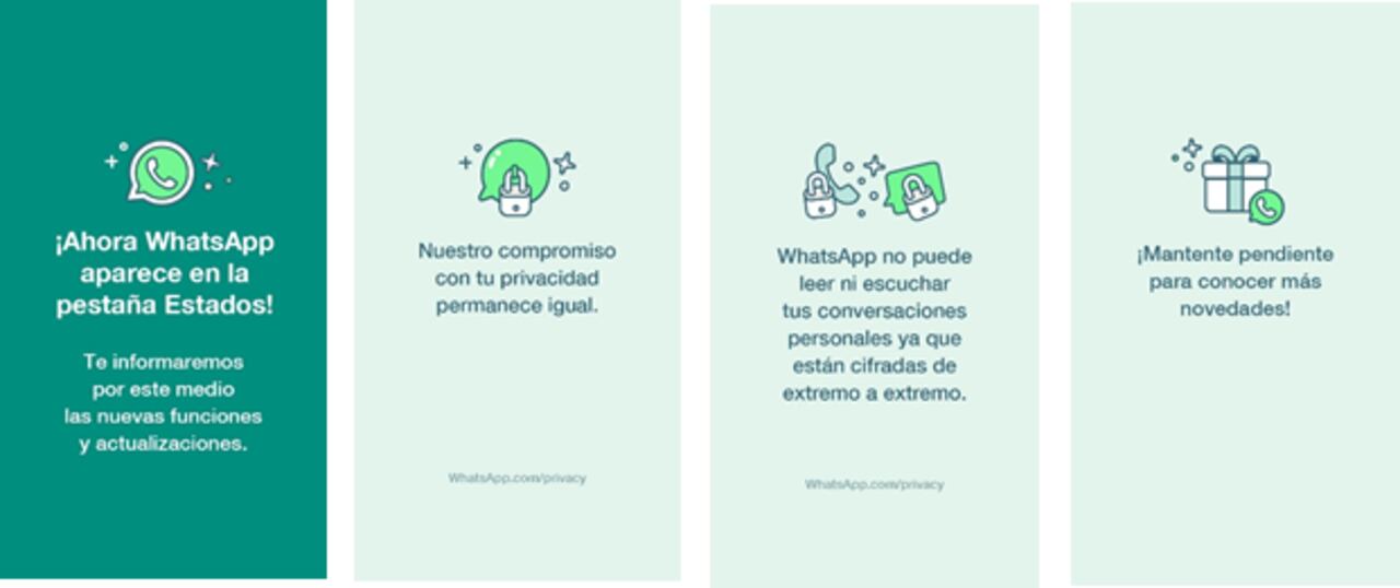 En la pestaña de Estados, WahtsApp informará a los usuarios sobre los cambios en su política de privacidad.