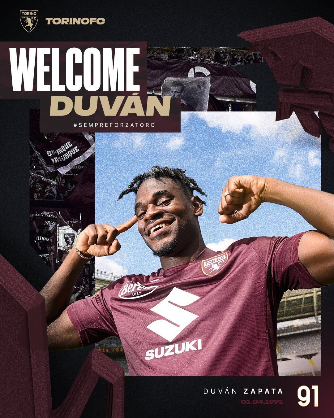 Duván Zapata fue presentado por el Torino en redes.