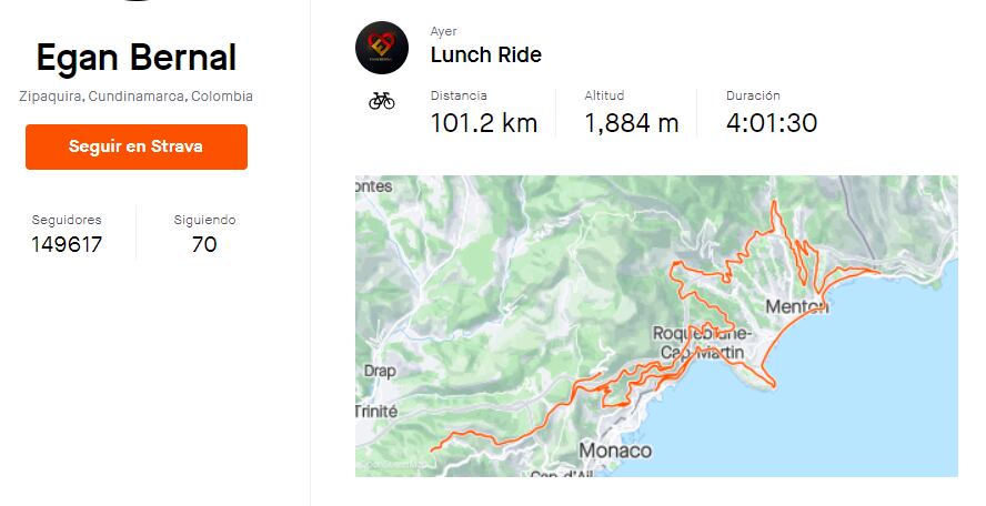 Así fue el entrenamiento de Egan Bernal este martes en Mónaco