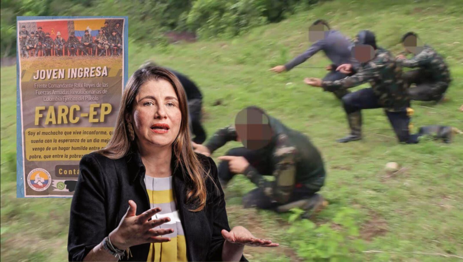 En el cartel, presuntamente atribuido al Frente Comandante Raúl Reyes de las FARC-EP, se invita a los jóvenes a unirse a este grupo armado ilegal.