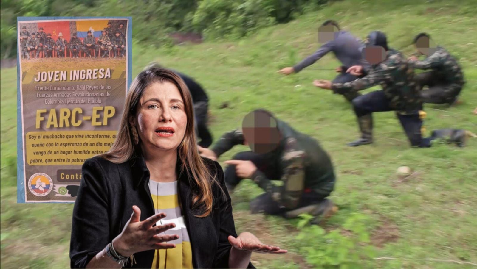 En el cartel, presuntamente atribuido al Frente Comandante Raúl Reyes de las FARC-EP, se invita a los jóvenes a unirse a este grupo armado ilegal.