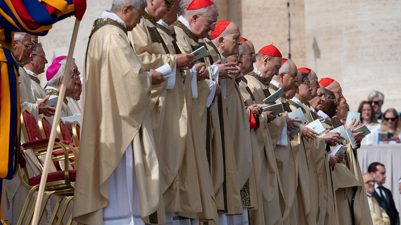Cardinals, bishops, and priests attend the Easter Mass as part of the Holy Week celebrations in Vatican City, Vatican, on April 20, 2025. (Photo by Massimo Valicchia/NurPhoto via Getty Images)