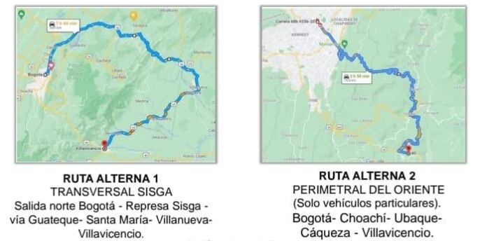 Rutas alternas vía al llano