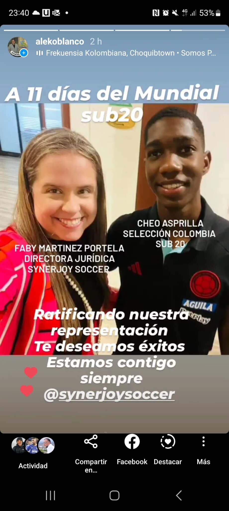 Yaser Asprilla en foto con Faby Martinez de Synerjoy Soccer