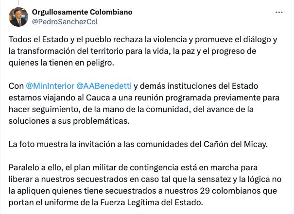 Mensaje del ministro de Defensa.