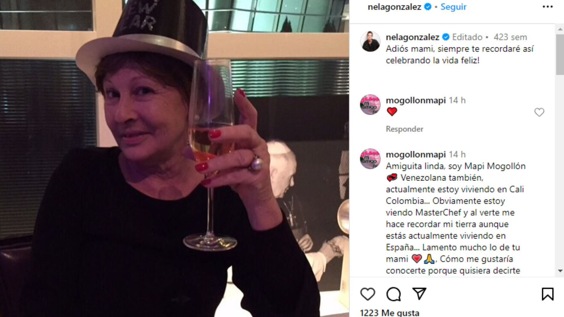 Publicación de Nela González recordando a su madre.