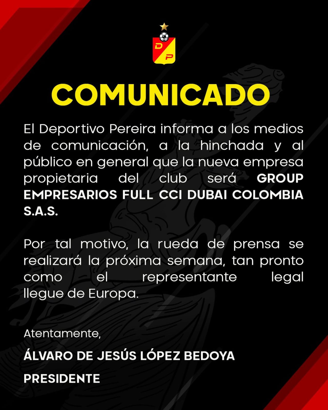 Comunicado del Deportivo Pereira.