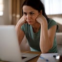 Woman struggling with new technology