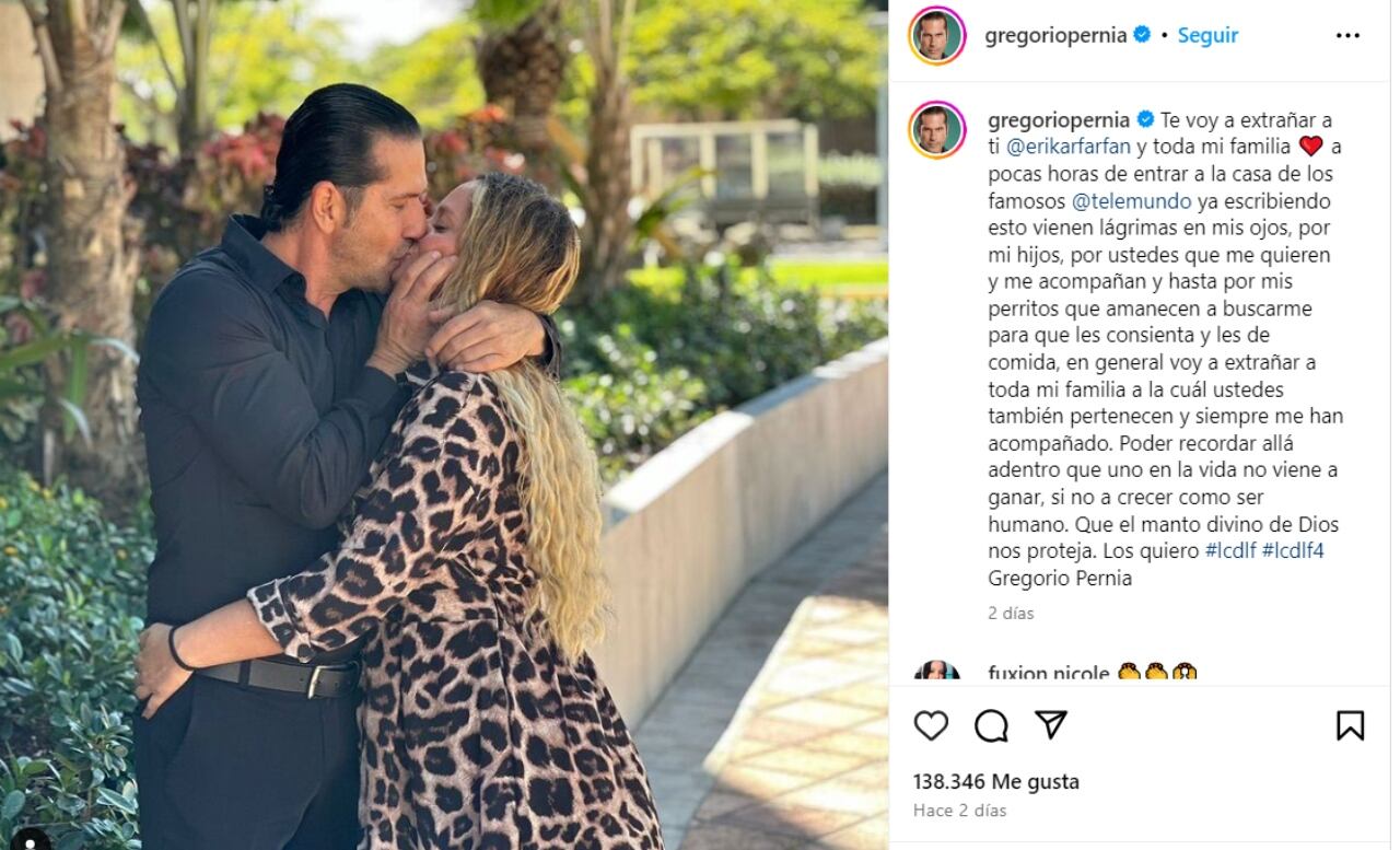 Este fue el mensaje que le dedicó Pernía a su esposa.