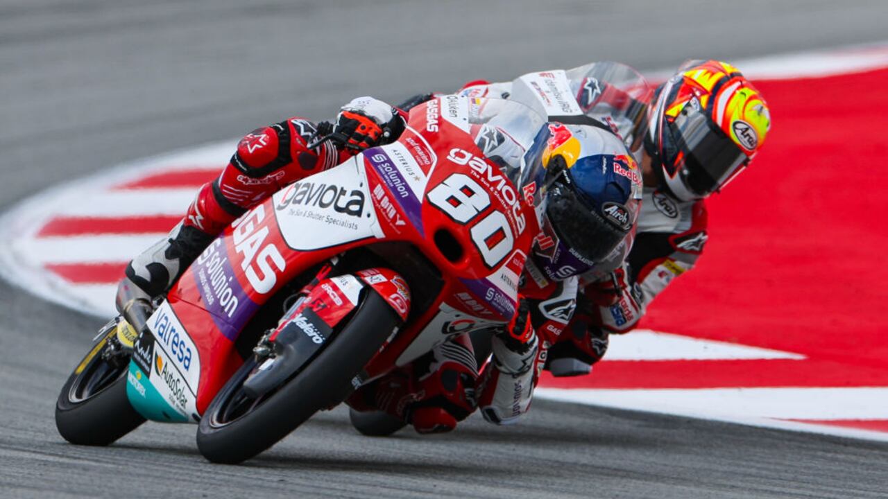 David Alonso from Colombia of GASGAS Aspar Team with GASGAS during the practice of Moto3 Gran Premi Energi Monster de Catalunya at Circuit de Barcelona-Catalunya in Barcelona. (Photo by David Ramirez/DAX Images/NurPhoto via Getty Images)