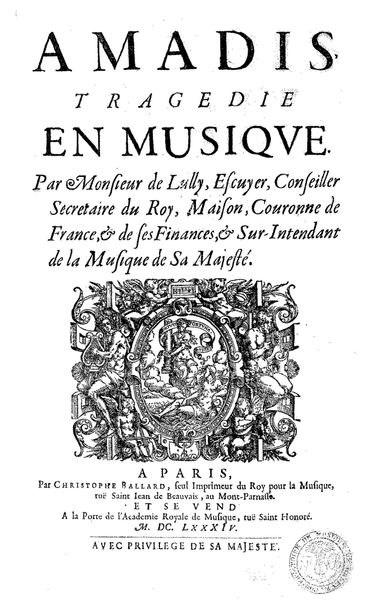 Ópera Amadis por Jean Baptiste Lully (París, 1684). Wikimedia Commons, CC BY