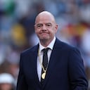 PARIS, FRANCE - AUGUST 10: Gianni Infantino, President of FIFA, reacts during the Women's Football medal ceremony following the Women's Gold Medal match between Brazil and United States of America during the Olympic Games Paris 2024 at Parc des Princes on August 10, 2024 in Paris, France. (Photo by Justin Setterfield/Getty Images)