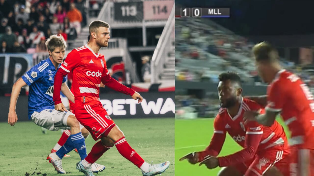 Millonarios vs. River Plate, Miguel Ángel Boja. Foto: Twitter River Plate (@RiverPlate)//Captura pantalla Twitter ESPN Argentina (@ESPNArgentina).