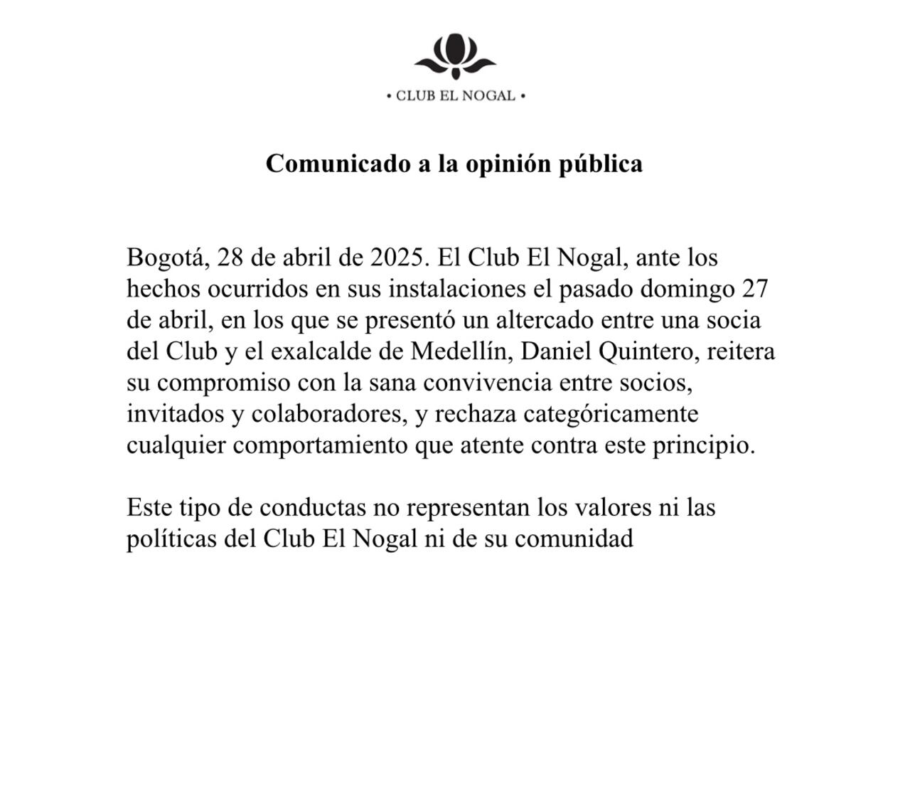 Comunicado Club El Nogal