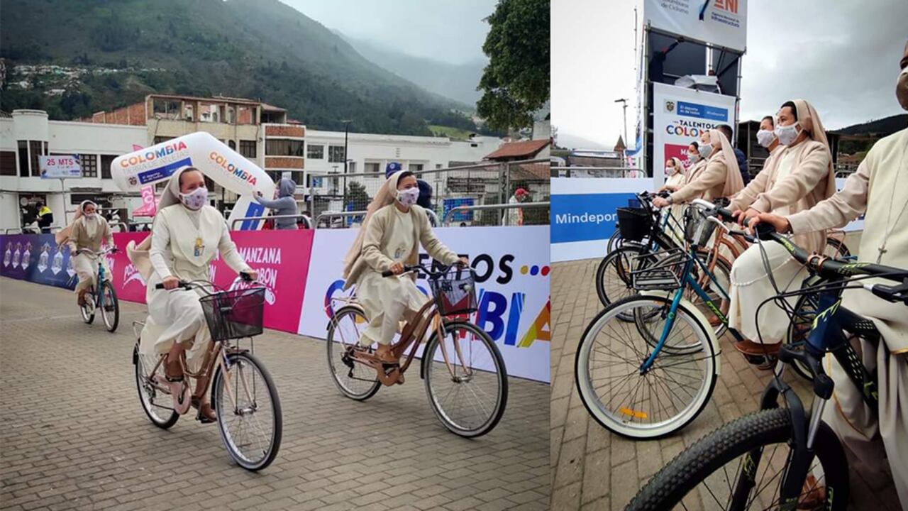 Un grupo de monjas salió a competir en bicicleta en medio de la Vuelta a la Juventud 2021 en Pamplona, Norte de Santander.