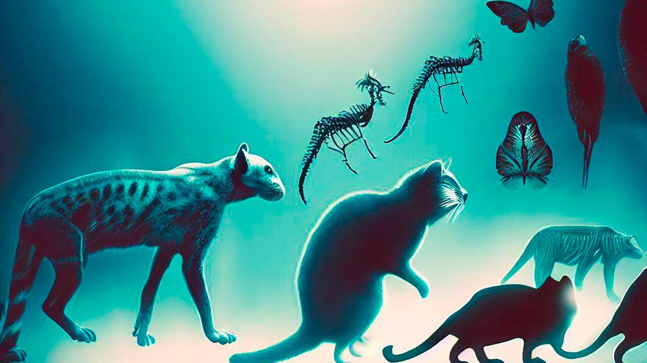 Ilustración creada por inteligencia artificial que muestra la evolución de la vida.