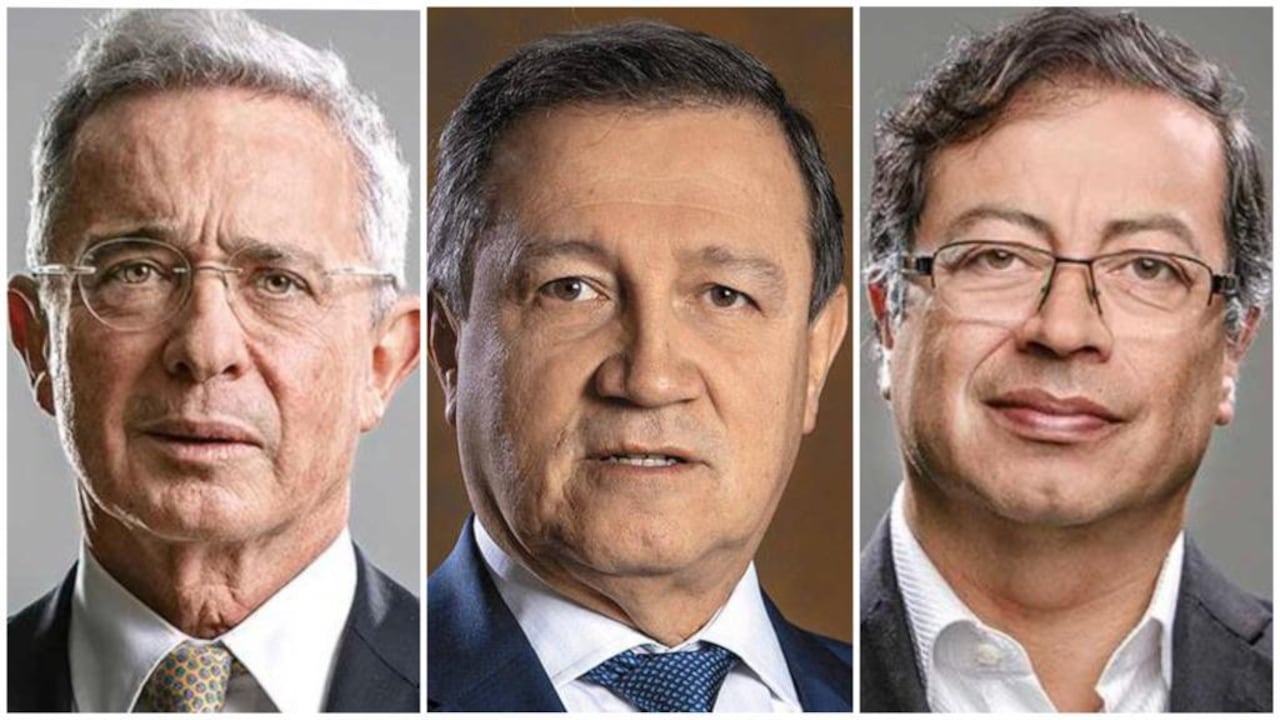 Álvaro Uribe, Ernesto Macías y Gustavo Petro, respectivamente.