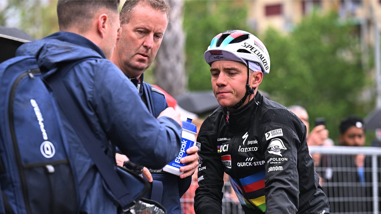 SALERNO, ITALY - MAY 10: Remco Evenepoel of Belgium and Team Soudal - Quick Step reacts after the 106th Giro d'Italia 2023 - Stage 5 a 171km stage from Atripalda to Salerno / #UCIWT / on May 10, 2023 in Salerno, Italy. (Photo by Getty Images/Stuart Franklin,)