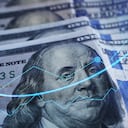 Business And Finance With One Hundred Dollar Bills With Bull Market Arrow Graph