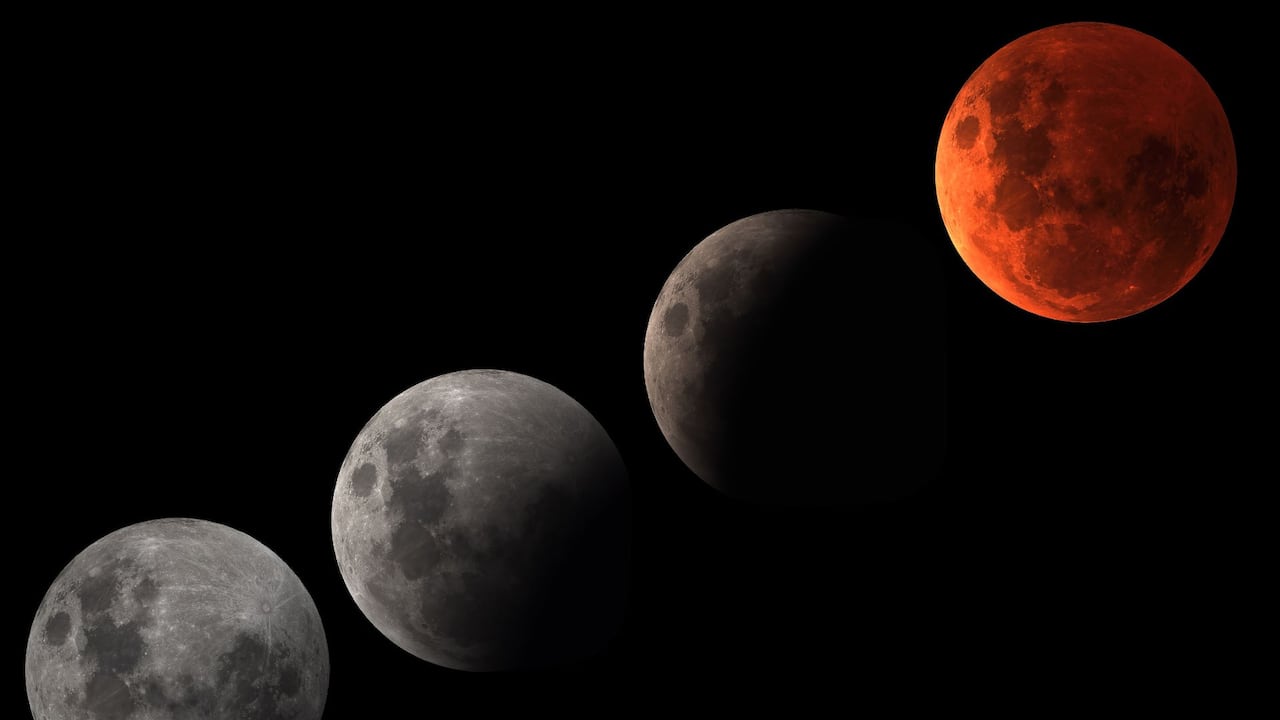 Un eclipse lunar se da cuando el Sol, la Tierra y la Luna se alinean total o parcialmente