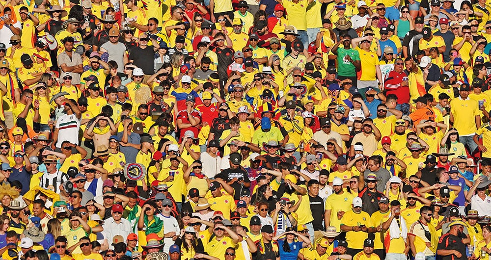 Afición colombiana durante el partido de Colombia contra Brasil.