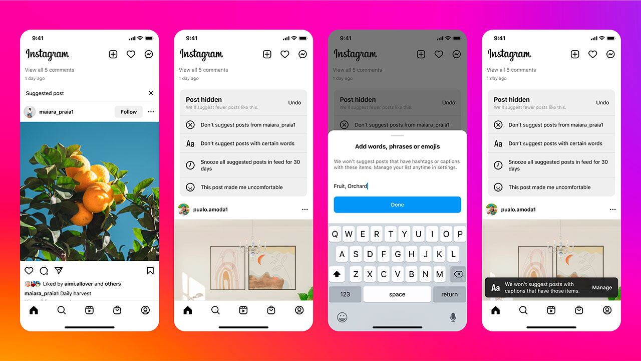 Instagram permite usar palabras clave para ocultar contenido que no es de su interés.