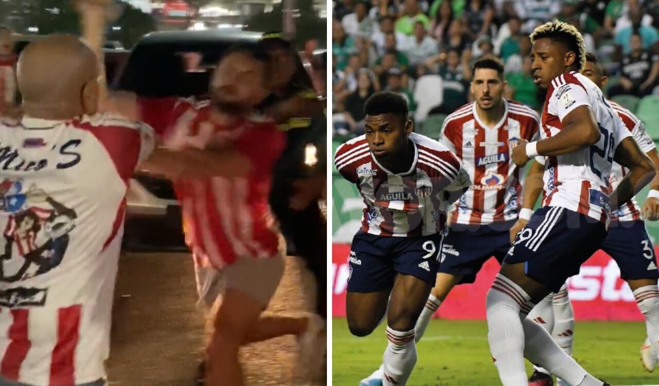 Dos seguidores de Junior se enfrentaron a las afueras del estadio.